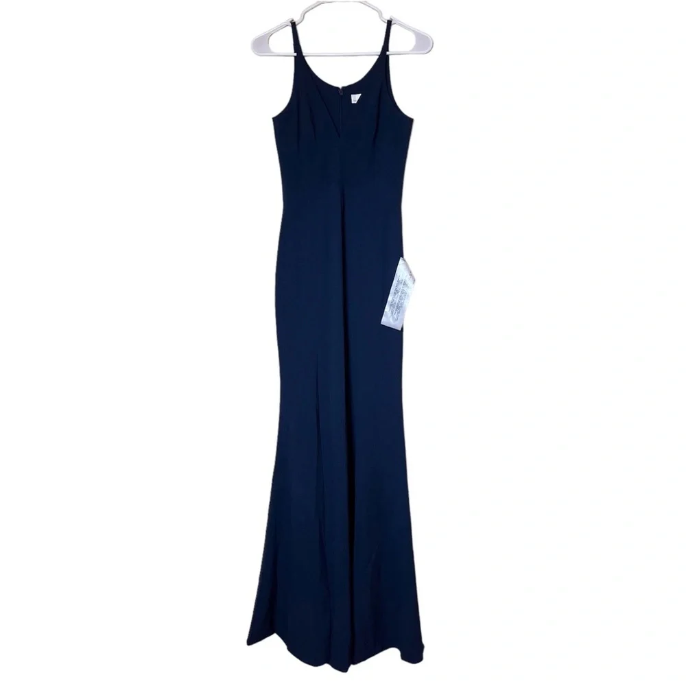 Dress The Population NWT ‘Iris’ V-Neck Side Slit Gown in ‘Midnight Blue’ Size XS - Picture 8 of 16